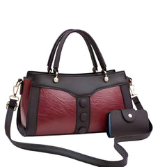 Xshe Women's Handbag and Wallet Set Stylish Shoulder Bag with Contrast Color Stitching, Zipper Buckle Closure Daily Use Fashion Purse