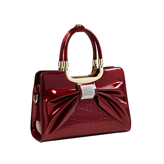 Xshe Women's Tote Bag – Stylish Vertical Square Handbag with Bow & Diamond Accents, Medium-Soft, Zipper Closure