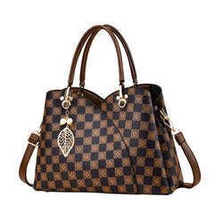 Xshe Women Luxury Spliced Handbag – Elegant Checkered Shoulder Bag with Golden Accent