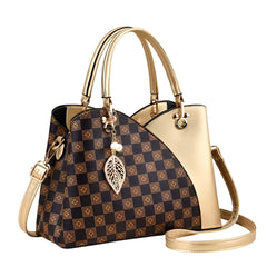 Xshe Women Luxury Spliced Handbag – Elegant Checkered Shoulder Bag with Golden Accent