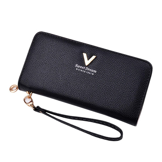 Black_PU Leather_ Wrist Clutch Cell Phone Clutch Bags Portable Organizer Purse Cash Key Card Phone Purse for Women