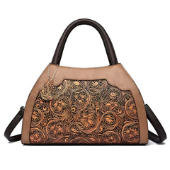 Xshe Women Vintage Embossed Tote Handbag – Elegant Pillow-Shaped Shoulder Bag with Zipper Closure