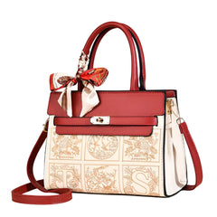 Xshe Women Elegant Contrast Stitch Tote Bag – Handbag with Scarf Accent,