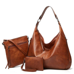 PACK OF 3 Women's Bags Large-Capacity Soft Leather Hobo Bag,Sling Bag With Clutch