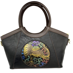 Xshe Women Artisan Embossed Elephant Handbag – Horizontal Square Vintage Tote for Daily Match