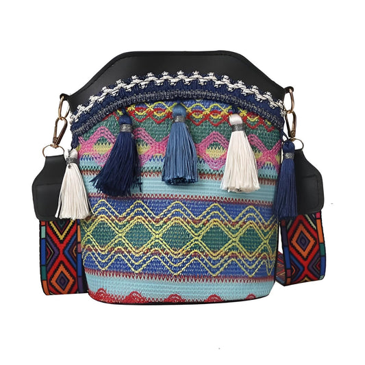Xshe Sling Bag For Women's Pu Material With Bucket Type, Crossbody Ethnic Style Bag