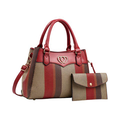 Xshe 2 Pcs Women's Stylish Contrast Color Handbag with Wallet | Medium Tote Bag with Shoulder Strap | Ideal for Daily Use & Gifting