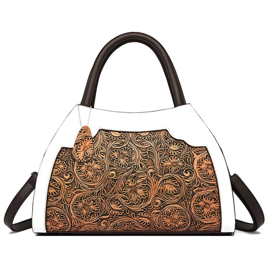 Xshe Women Vintage Embossed Tote Handbag – Elegant Pillow-Shaped Shoulder Bag with Zipper Closure