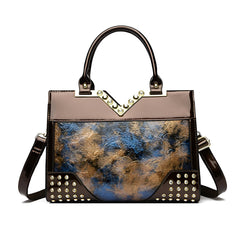 Xshe Women Elegant Embossed Tote – Rivet & Diamond Detail Large Capacity Shoulder Messenger Bag for Stylish