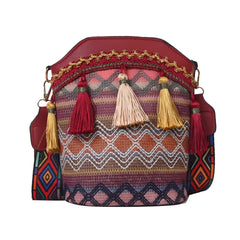 Xshe Sling Bag For Women's Pu Material With Bucket Type, Crossbody Ethnic Style Bag