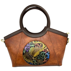 Xshe Women Artisan Embossed Elephant Handbag – Horizontal Square Vintage Tote for Daily Match