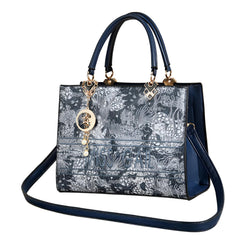 Xshe Elegant Floral Embossed Handbag for Women Tote with Gold Accents