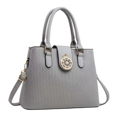 Xshe Elegant Striped Handbag for Women Crown Emblem Design, Convertible Crossbody & Shoulder Bag