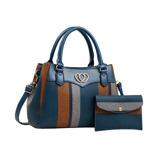 Xshe 2 Pcs Women's Stylish Contrast Color Handbag with Wallet | Medium Tote Bag with Shoulder Strap | Ideal for Daily Use & Gifting