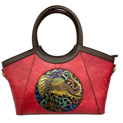 Xshe Women Artisan Embossed Elephant Handbag – Horizontal Square Vintage Tote for Daily Match