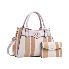 Xshe 2 Pcs Women's Stylish Contrast Color Handbag with Wallet | Medium Tote Bag with Shoulder Strap | Ideal for Daily Use & Gifting