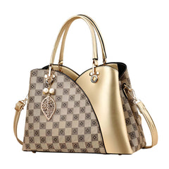 Xshe Women Luxury Spliced Handbag – Elegant Checkered Shoulder Bag with Golden Accent
