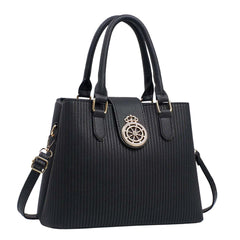 Xshe Elegant Striped Handbag for Women Crown Emblem Design, Convertible Crossbody & Shoulder Bag