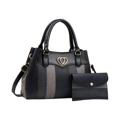 Xshe 2 Pcs Women's Stylish Contrast Color Handbag with Wallet | Medium Tote Bag with Shoulder Strap | Ideal for Daily Use & Gifting
