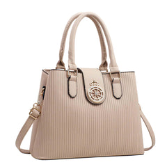 Xshe Elegant Striped Handbag for Women Crown Emblem Design, Convertible Crossbody & Shoulder Bag
