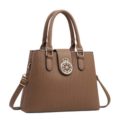Xshe Elegant Striped Handbag for Women Crown Emblem Design, Convertible Crossbody & Shoulder Bag