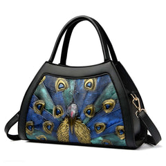 Xshe Women Elegant Peacock Embossed Shell Handbag – Stylish Shoulder Purse with Artistic Detailing