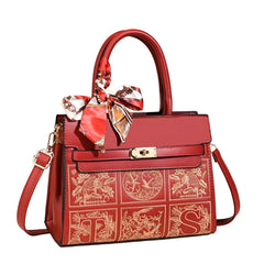 Xshe Women Elegant Contrast Stitch Tote Bag – Handbag with Scarf Accent,