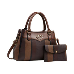 Xshe 2 Pcs Women's Stylish Contrast Color Handbag with Wallet | Medium Tote Bag with Shoulder Strap | Ideal for Daily Use & Gifting