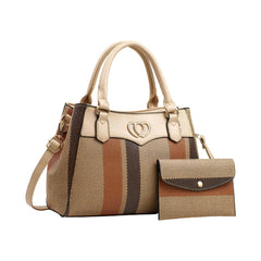 Xshe 2 Pcs Women's Stylish Contrast Color Handbag with Wallet | Medium Tote Bag with Shoulder Strap | Ideal for Daily Use & Gifting