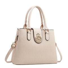 Xshe Elegant Striped Handbag for Women Crown Emblem Design, Convertible Crossbody & Shoulder Bag