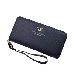 Women Wallet Female Purse Long Leather Bag Women Clutch Wristlet Antlers Design Zipper Clutch Card Phone Holder Coin Purse_Black