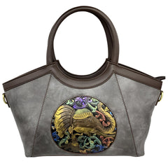 Xshe Women Artisan Embossed Elephant Handbag – Horizontal Square Vintage Tote for Daily Match
