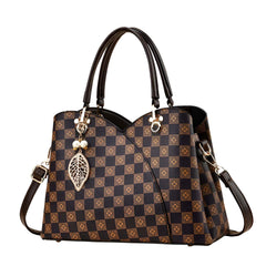 Xshe Women Luxury Spliced Handbag – Elegant Checkered Shoulder Bag with Golden Accent