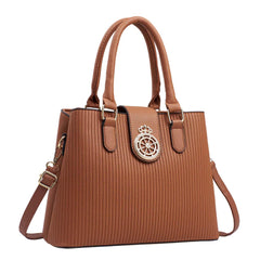 Xshe Elegant Striped Handbag for Women Crown Emblem Design, Convertible Crossbody & Shoulder Bag