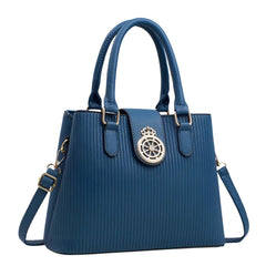 Xshe Elegant Striped Handbag for Women Crown Emblem Design, Convertible Crossbody & Shoulder Bag