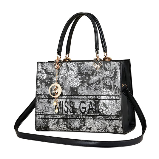 Xshe Elegant Floral Embossed Handbag for Women Tote with Gold Accents
