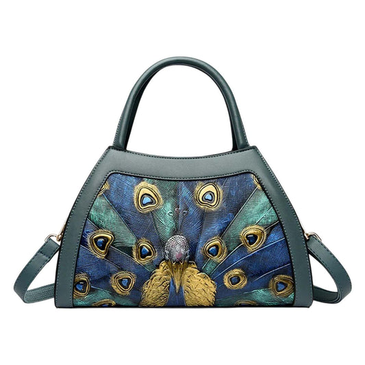 Xshe Women Elegant Peacock Embossed Shell Handbag – Stylish Shoulder Purse with Artistic Detailing