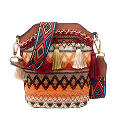 Xshe Sling Bag For Women's Pu Material With Bucket Type, Crossbody Ethnic Style Bag