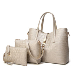 Pack Of 3 Women Handbag Set,Pu Leather Handbag With Crossbody Bag, Clutch Bag with Crocodile Pattern & Color