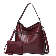 PACK OF 2 Women's Bags Soft Leather Tote Bag Single Shoulder Crossbody Bag With Clutch