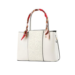 Xshe Women Elegant Embroidered Handbag with Silk Scarf Handle