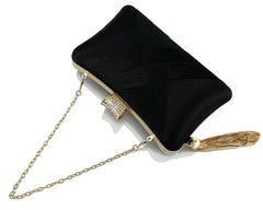 Women Clutch Bag with Chain Shoulder Strap Tassels Fashion Crossbody Bag Elegant Clutch Purse Hand Bag for Dance Wedding Evening Party Prom Bride- Apricot