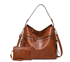 PACK OF 2 Women's Bags Soft Leather Tote Bag Single Shoulder Crossbody Bag With Clutch