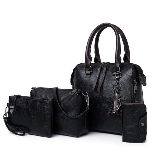 Pack Of 4 Women Handbag Set,Pu Leather Handbag With Crossbody Bag, Clutch Bag And Credit Card Holder Tote Bag