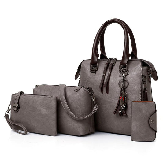 Pack Of 4 Women Handbag Set,Pu Leather Handbag With Crossbody Bag, Clutch Bag And Credit Card Holder Tote Bag