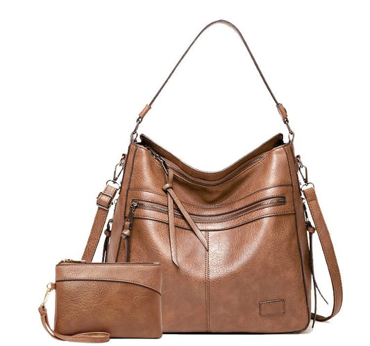 PACK OF 2 Women's Bags Soft Leather Tote Bag Single Shoulder Crossbody Bag With Clutch