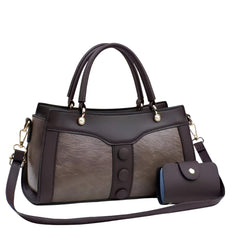 Xshe Women's Handbag and Wallet Set Stylish Shoulder Bag with Contrast Color Stitching, Zipper Buckle Closure Daily Use Fashion Purse