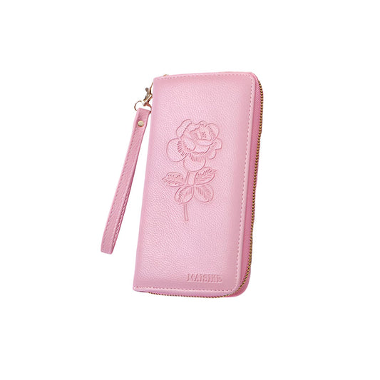 Xshe Women's , Zip-Around  Wallet with Rose Flower Pattern, Card and Coin Holder