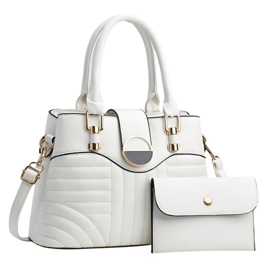 Xshe Pack of 2 Women's Handbag and Clutch  Elegant Shoulder Bag with Matching Wallet | Tote with Stylish Buckle & Stitch Design