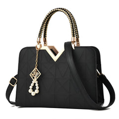 Xshe Women's Designer Handbag with Pearl Charm, Double Braided Handle, Shoulder Messenger Bag